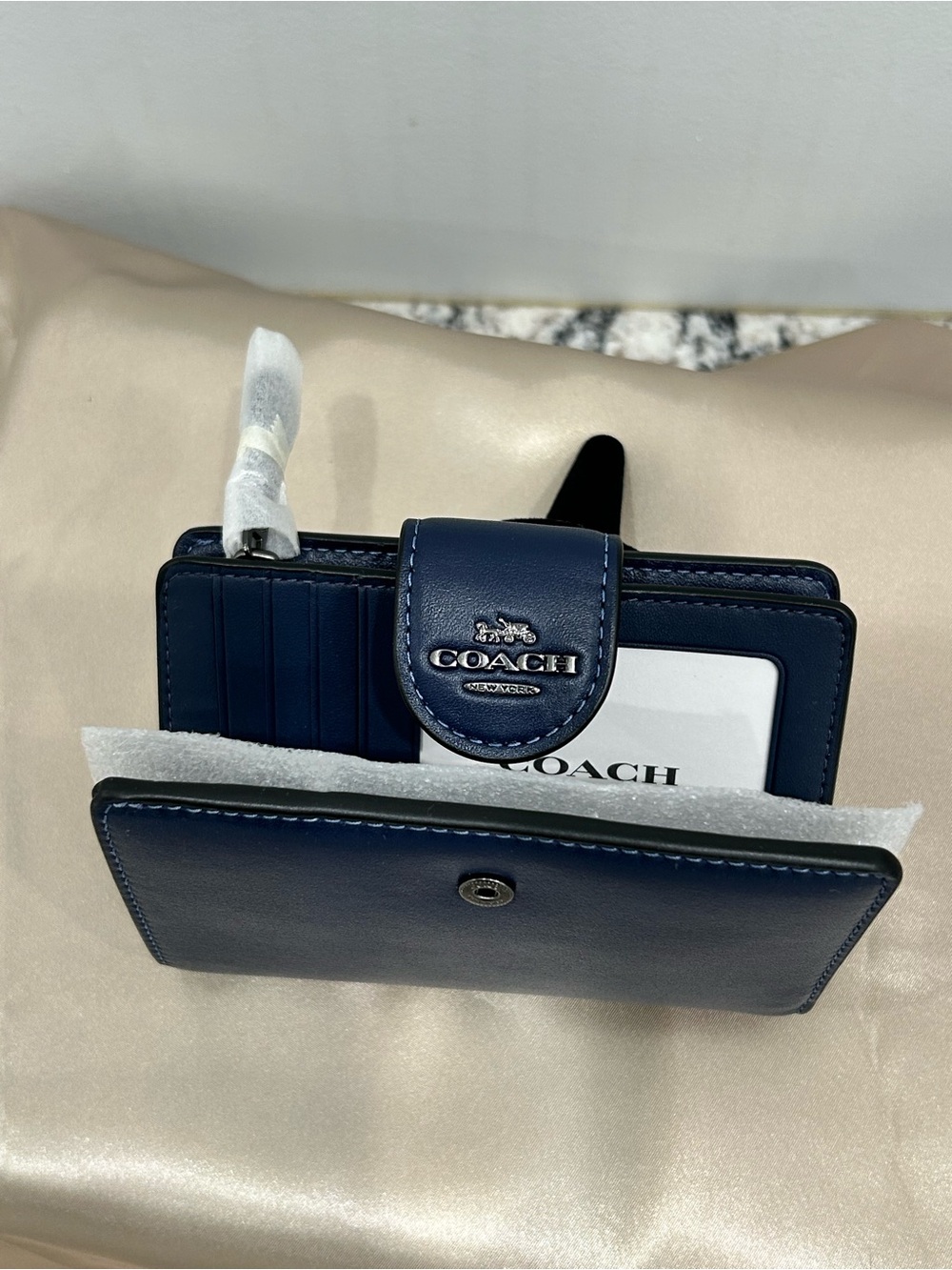 Cloach Navy Blue Women's Bi-Fold Wallet with Carriage Logo